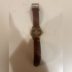 Gucci Brown Leather Watch with Red, Green & Gold Bee Design